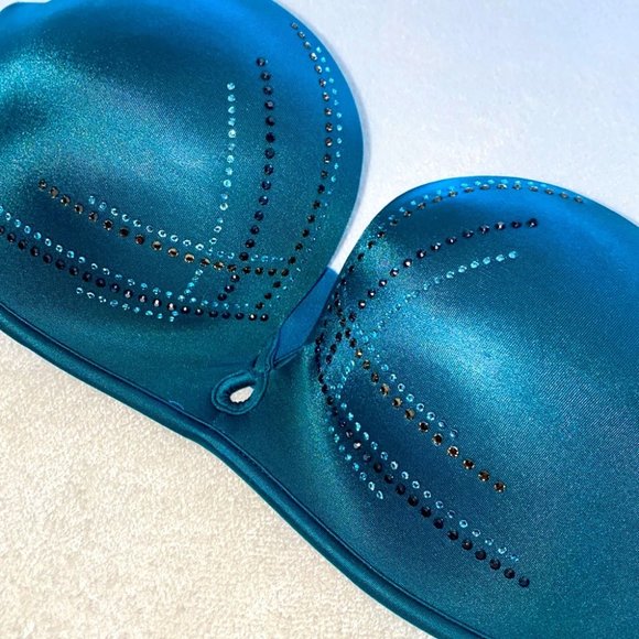 VS Bombshell Strapless Bra 32B Aqua Bling Blue - Picture 2 of 7